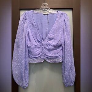 stradivarius Lavender V-Neck Ruched Crop Blouse